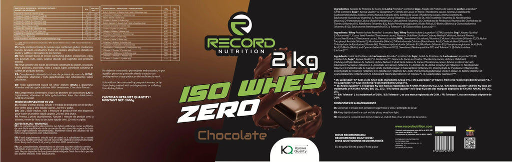 Iso whey zero proteins 2kg chocolate flavor from record nutrition whey protein isolate, low lactose, sugar-free, with added bcaa and glutamine