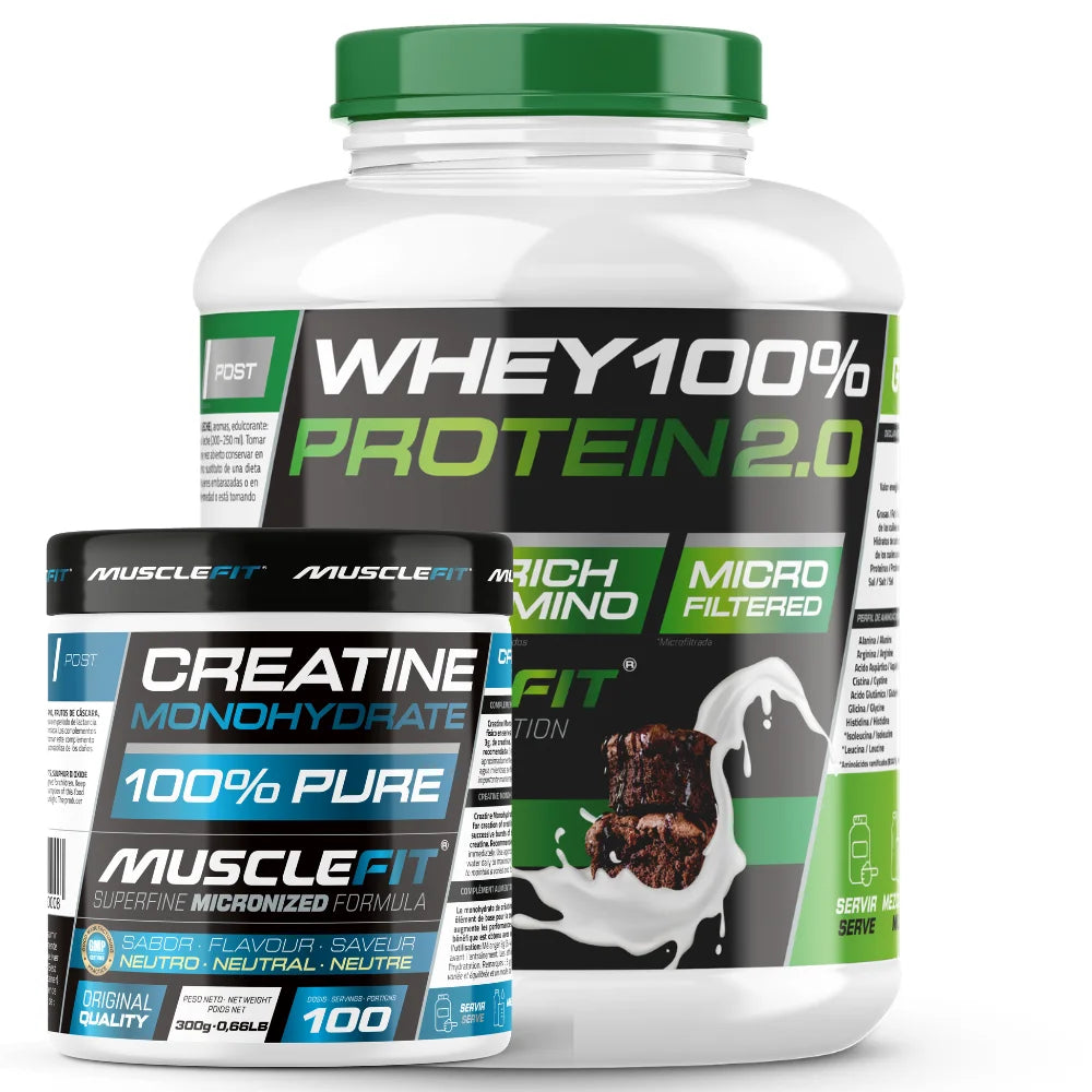 Pack whey 100% protein 2000g + creatine 300g musclefit / musclevip muscle augmentation