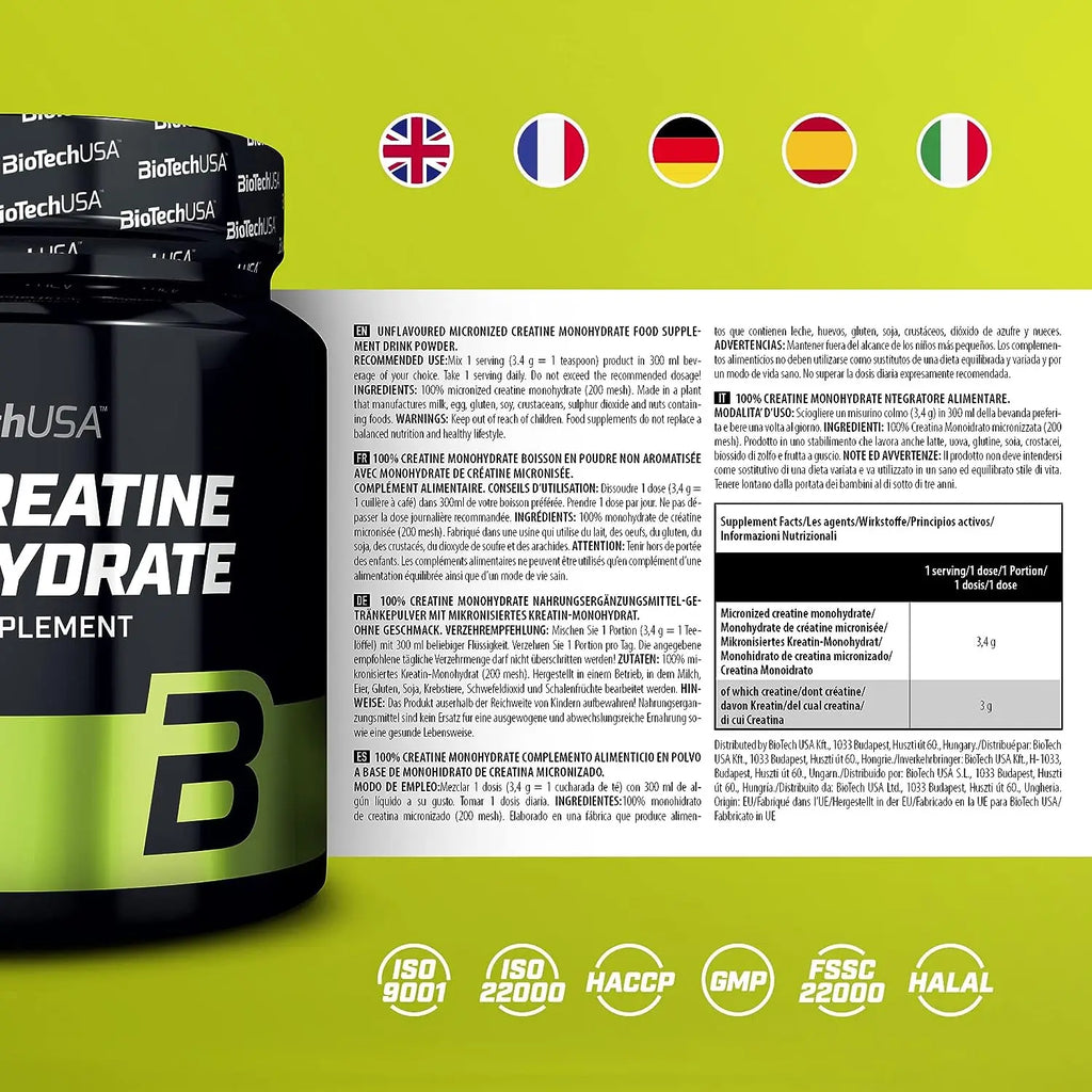 100% creatine monohydrate biotechusa flavorless 300g increases the creatine muscle increases strength and performance