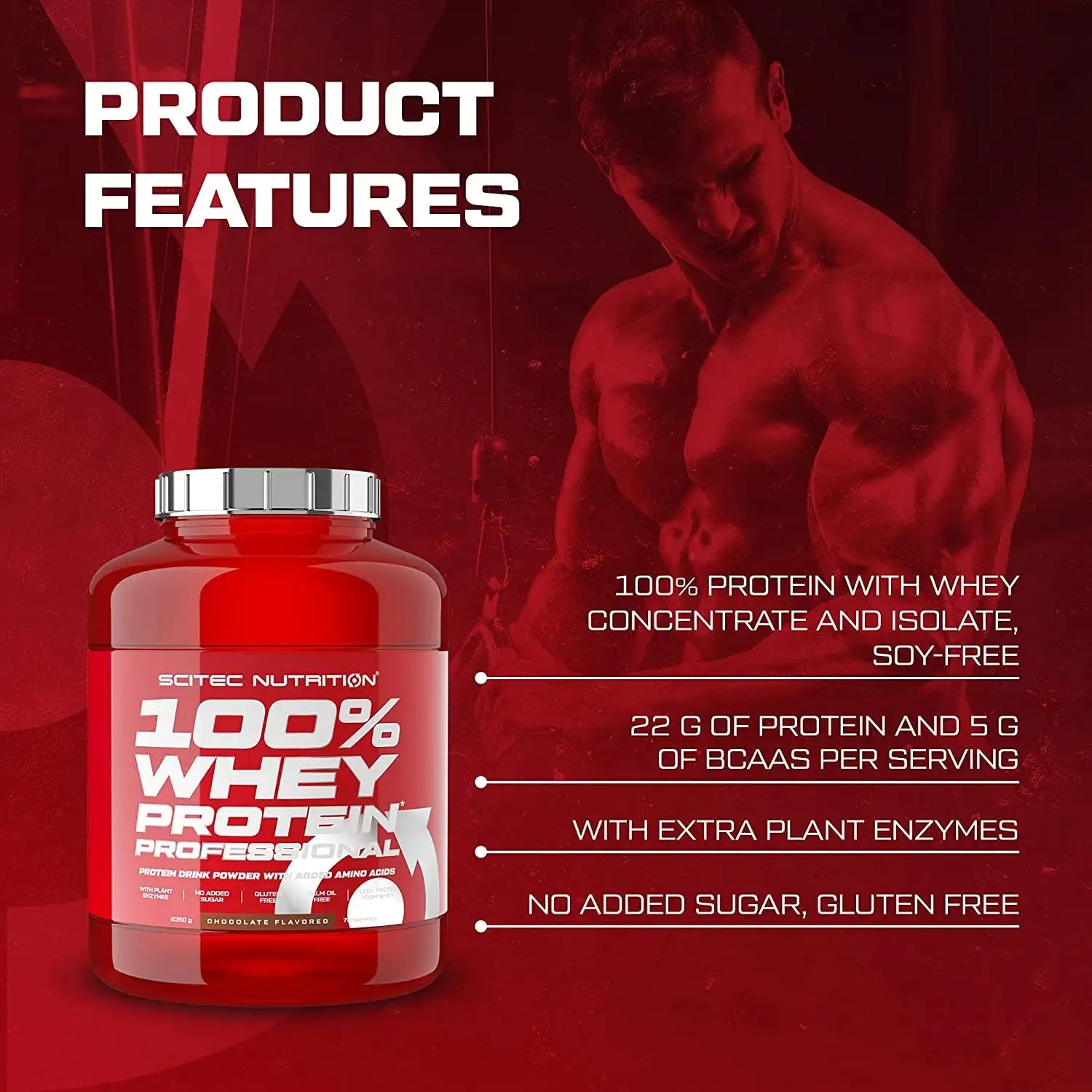 Scitec nutrition 100% whey protein professional 2,350 kg - biphasic protein matrix (isolated and concentrated) - enriched with endopeptidases (papain and bromelain) - prolonged activation of mps - fortified amino acid profile