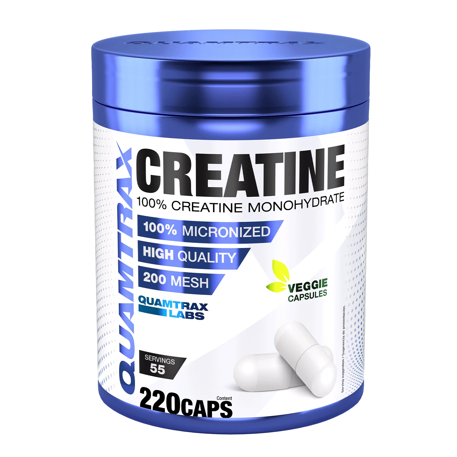 Creatine 220 capsules, 3000mg creatine monohydrate, improves performance and muscle recovery quamtrax