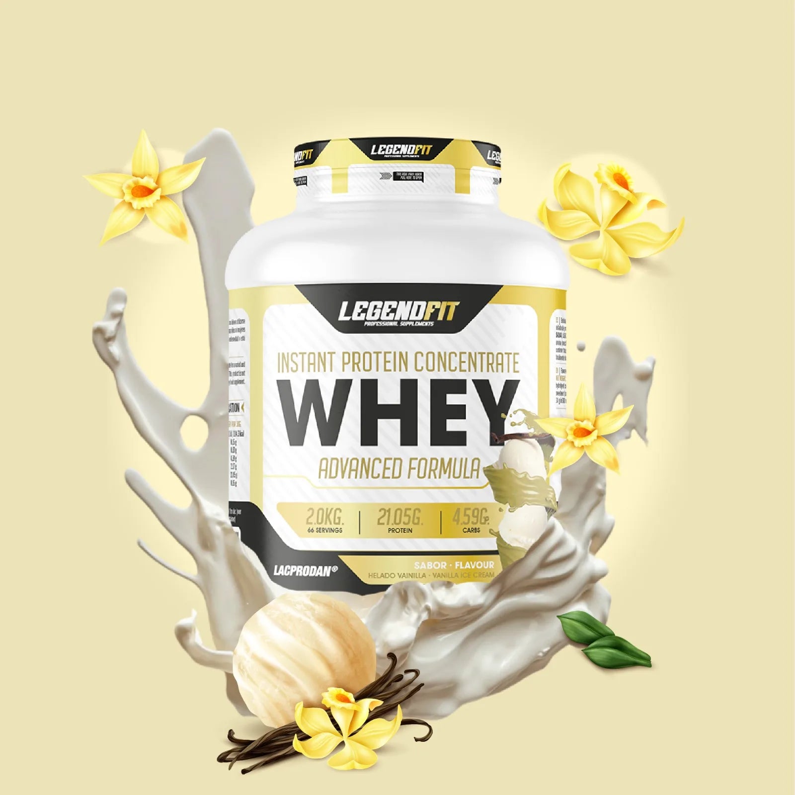 Whey protein legend fit 2kg / different flavors bombón, chocokit, white chocolate, strawberry and banana, vanilla ice cream / provip malaga