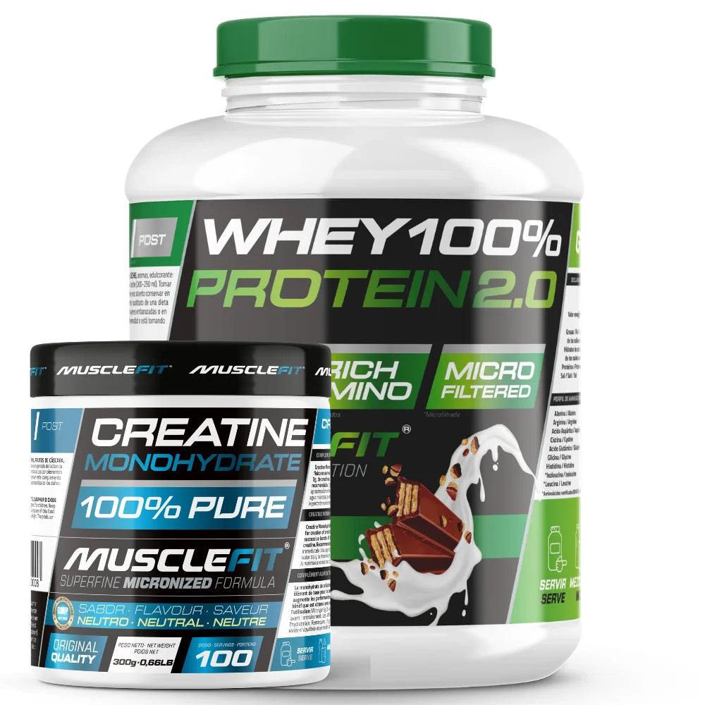 Pack whey 100% protein 2000g + creatine 300g musclefit / musclevip muscle augmentation