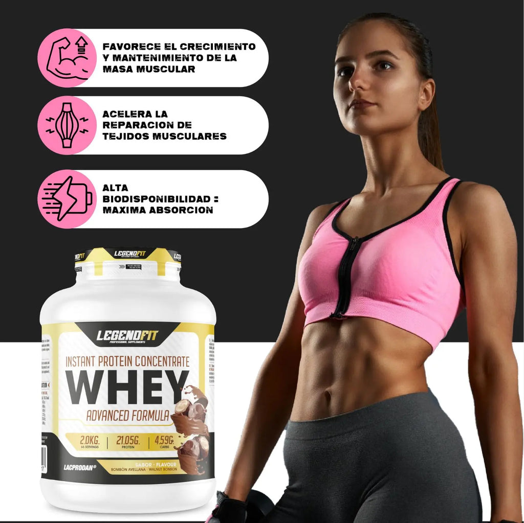 Whey protein legend fit 2kg / different flavors bombón, chocokit, white chocolate, strawberry and banana, vanilla ice cream / provip malaga