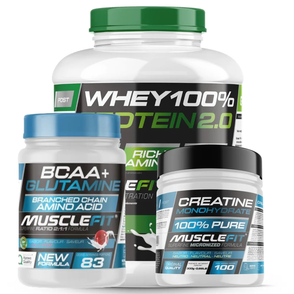 Whey protein super savings pack 2kg creatine monohydrate 300g glutamine bcaa 500g musclefit musclevip