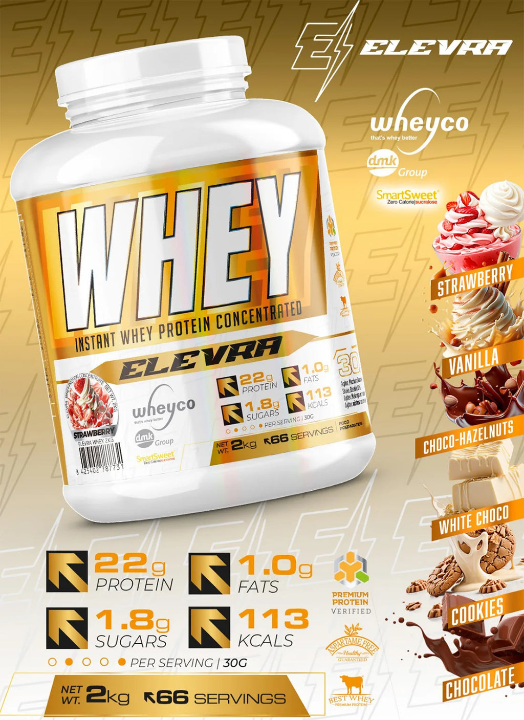 Elevra - 100% pro whey protein 2kg / this superior wheyco concentrated whey protein formula ®   It is made through optimized manufacturing processes, direct to the end customer. This is obtained the highest quality at the mo