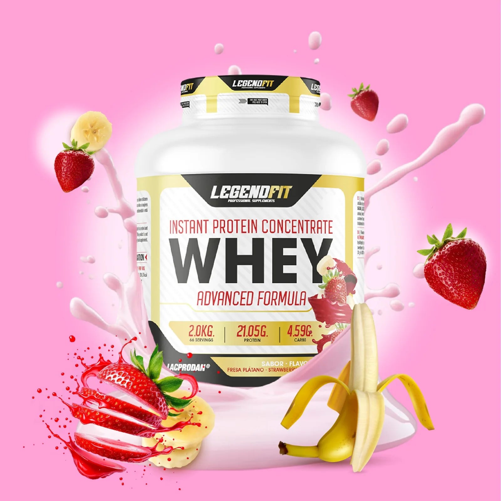 Whey protein legend fit 2kg / different flavors bombón, chocokit, white chocolate, strawberry and banana, vanilla ice cream / provip malaga