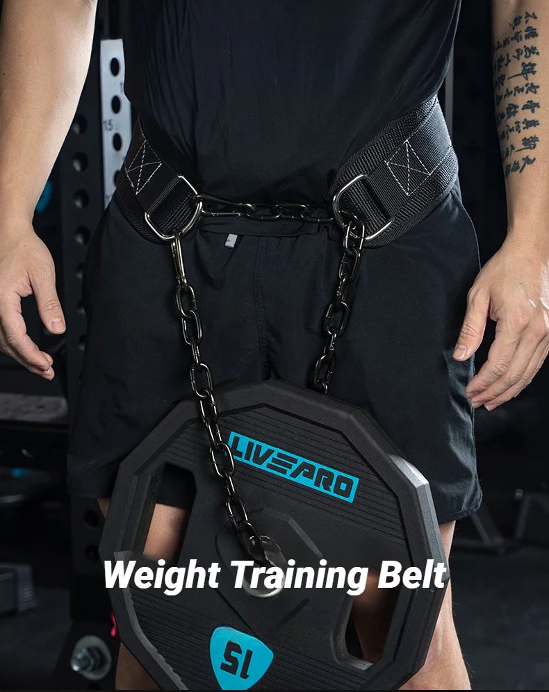 Weight Lifting Back Gym With Chain For Fitness Bodybuilding Pull Up Strength Training Load Waist Strap Thicken Belt Barbell