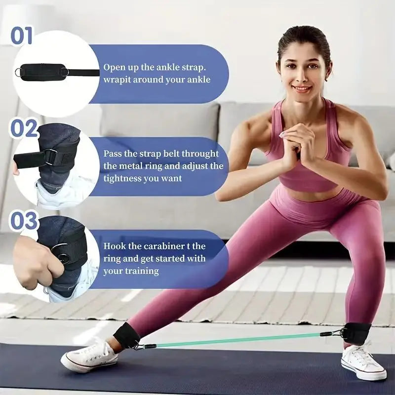 6-Piece Leg Resistance Band Set for Hip Strength Training, Running, Fitness, Ankle Resistance Bands, Yoga, Glute Training, Elastic Bands for Fitness Strength Training, Three-Tube Leg Training Resistance Bands, Leg Resistance